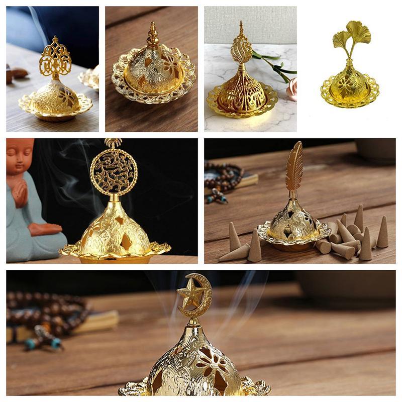 Blossom Bazaar ธูป Burner Hollow Golden Tower Oil Burner อาหรับสไตล์ Censer สําหรับ Home Hotel ผู้ถื