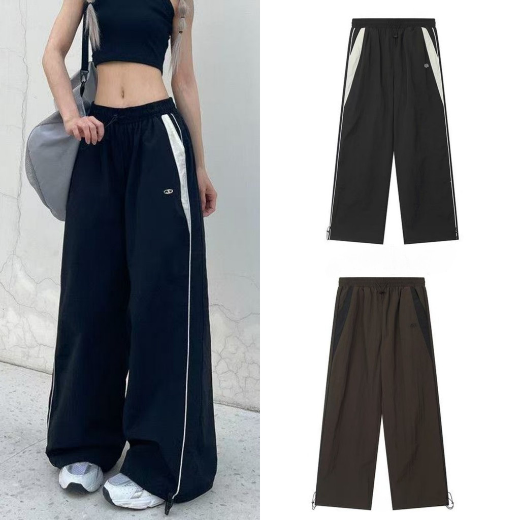 Chaistyle กางเกงลำลอง กางเกงขากว้าง สไตล์ HIP-HOP สีต่อ เอวยางยืด เอวยางยืด