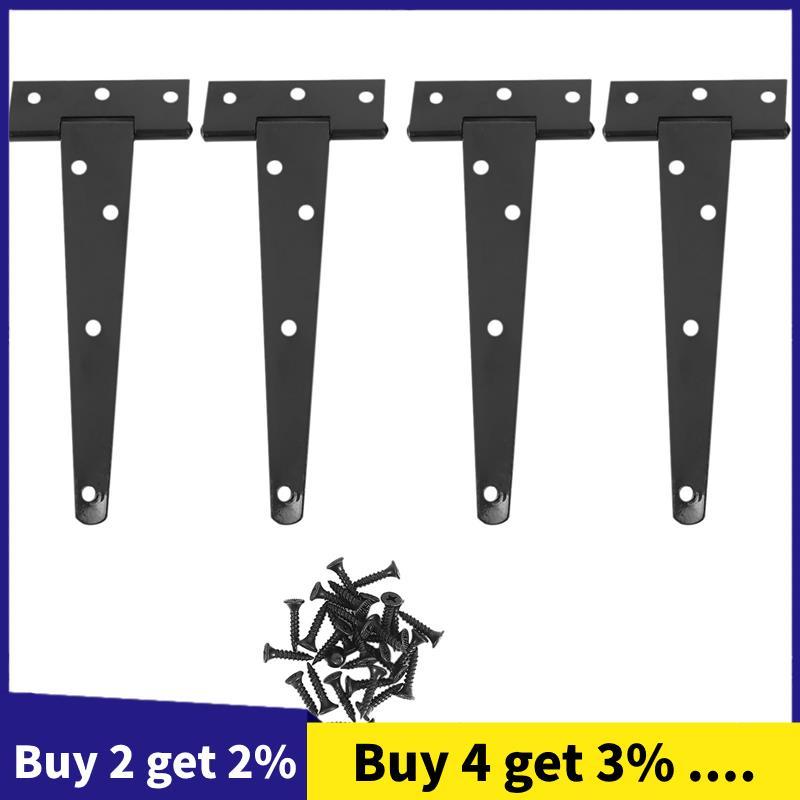 4 ชิ้น 6 นิ้วบานพับประตูสําหรับงานหนัก T-Strap Tee Shed บานพับบานพับประตูสําหรับบานพับประตูไม้ (สีดํ