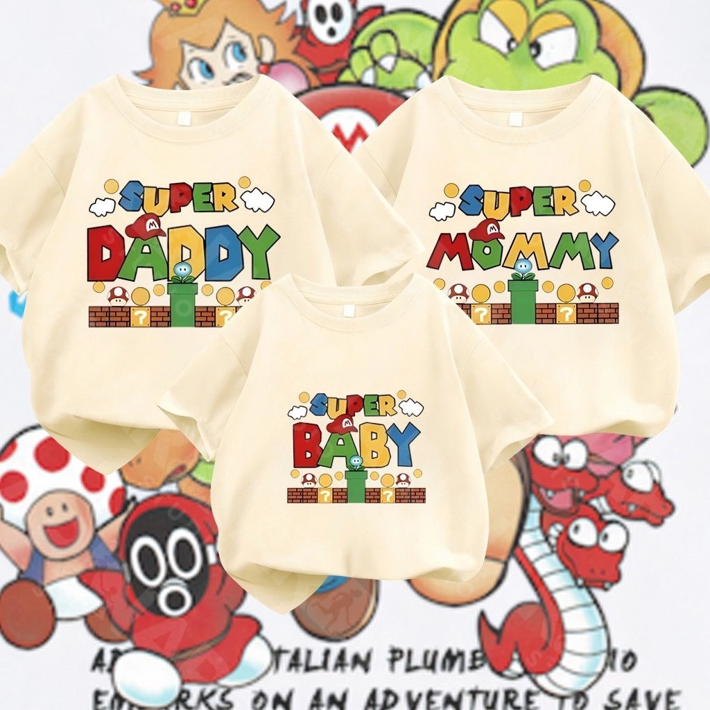 🔥พร้อมส่ง&COD🔥RINA STUDIO เสื้อผ้าพ่อแม่ลูกเสื้อยืด เสื้อยืดแขนสั้น Super Mario😍100% cotton