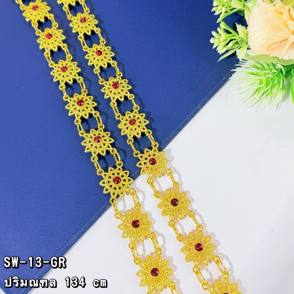 สังวาลย์ประดับอกชุดไทย ลายดอกไม้ไทยโบราณ ฝังพลอยสีสวย - รูปที่ 6