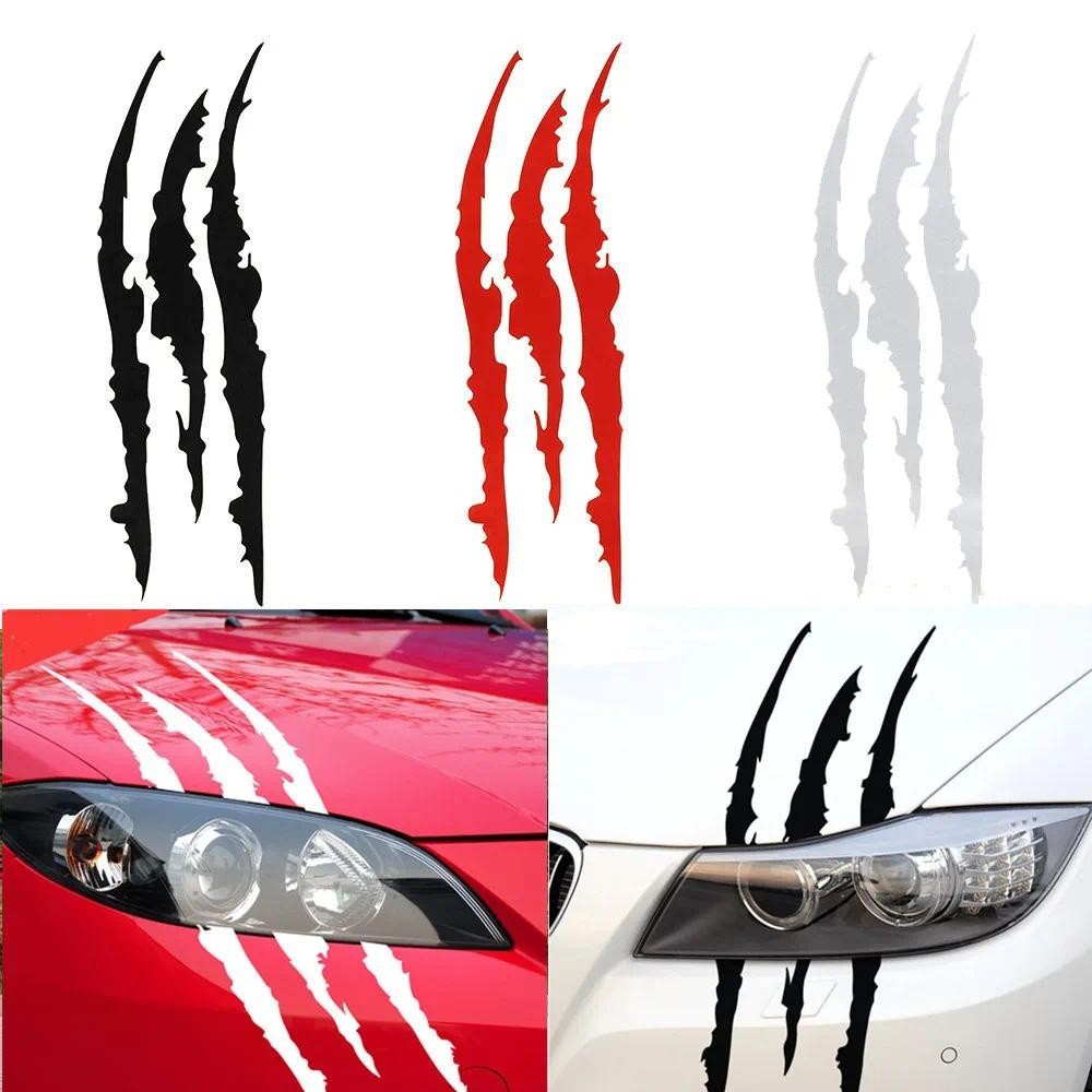 รถ Monster Claw Scratch Decal สติกเกอร์สะท้อนแสงสําหรับรถยนต์ Auto ไฟหน้าตกแต่งไวนิล Decal
