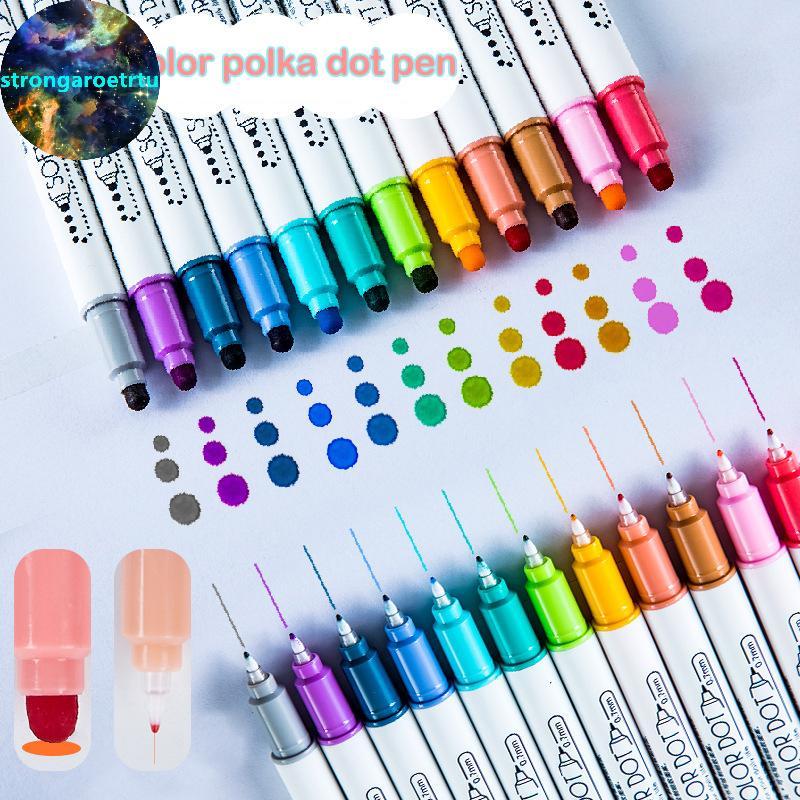 Strongaroetrtu 6 ชิ้น Double Tip Fine ปากกาสี Dot ภาพวาดชุดแปรง Marker ชุดจิตรกรรมปากกาสํานักงานโรงเรียนอุปกรณ์ Art Supplies TH