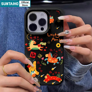 SUNTAIHO เคสโทรศัพท์ ซันไทโฮน่ารักปีม้าการ์ตูนภาพตัดปะสีดําซ…