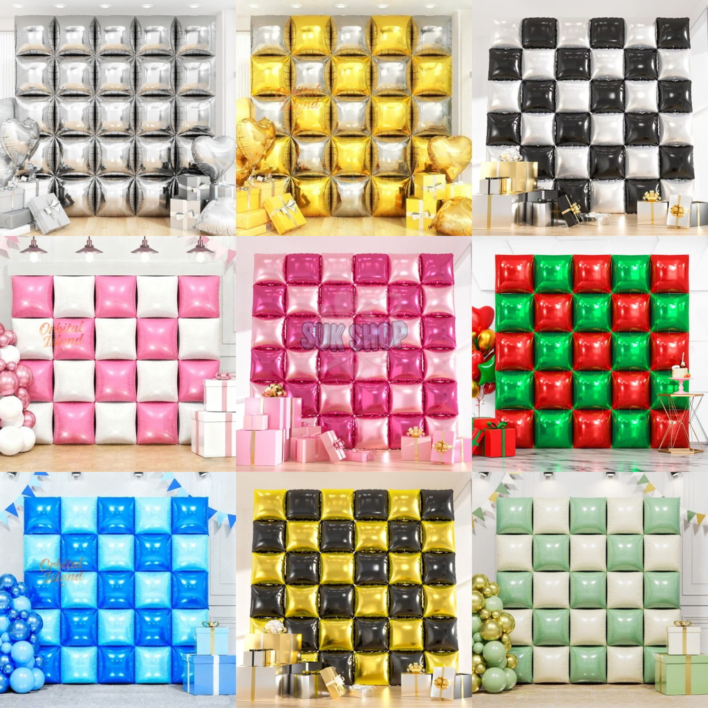 25ชิ้น/เซ็ตลูกโป่งผนังพื้นหลัง โลหะสีชมพูสองด้านฟอยล์ลูกโป่งผนัง ทอง เงิน ชมพูตารางฟอยล์บอลลูนสองด้าน วันเกิด พื้นหลัง