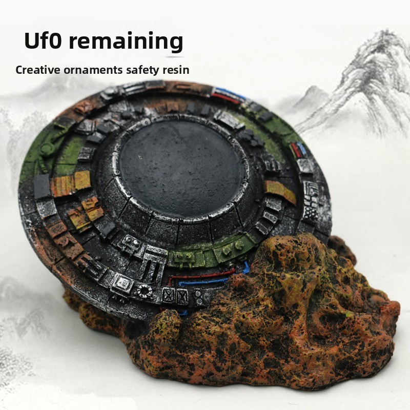 ของตกแต่งตู้ปลา ซากยานอวกาศ UFO จำลอง เรซิน
