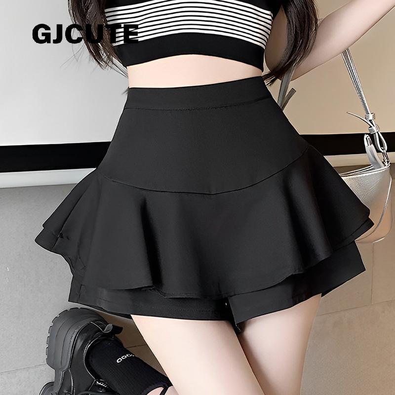 GJCUTE ฤดูร้อนกระโปรงลายสก๊อตผู้หญิง 2025 ใหม่เอวสูงซิปมินิกระโปรง A-Line Ruffles Skorts กระโปรงแฟชั
