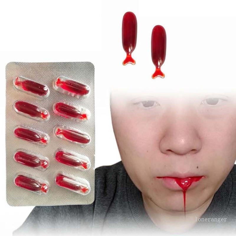 10pcs Halloween Fake Blood Capsule Pills for Vampire Horror Funny Joke Prank Tri
