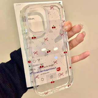 เคสไอโฟน11 สำหรับ iPhone 17 Pro 13 15 11 14 12 Pro Max 7Plus XR 7 8 15 14Plus X XS Max ผ้าคลุมนุ่มเชอร์รี่โรแมนติกหวาน