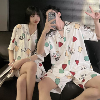 ชุดนอนคู่ผู้ใหญ่ ผ้าไหมน้ำแข็งแขนสั้น ดีไซน์ใหม่สำหรับฤดูร้อ…