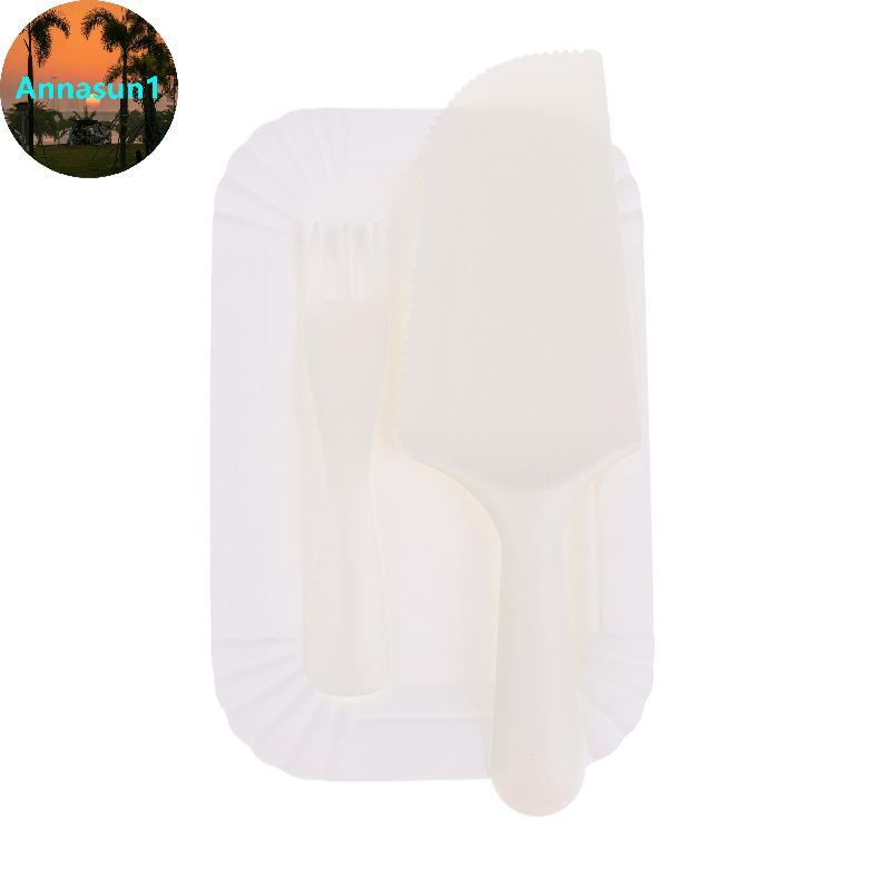 Annasun 5Person 10Person สีขาวเค้กวันเกิดส้อมชุดพลาสติกทิ้งจานอาหารค่ําชุดเค้กเบเกอรี่บนโต๊ะอาหาร TH