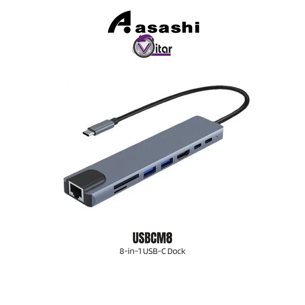 VAR USBCM8 8 in 1 USB-C to HDMI 87W PD USB3.0*2 USB-C*2 SD TF RJ45 USBCM8