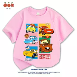 [COD] เสื้อยืดเด็ก Lightning McQueen ลายรถแข่งสุดเท่ นุ่มใส่สบาย เสื้อคอกลมแขนสั้น unisex tee+New เสื้อผ้าเด็ก เสื้อยืด