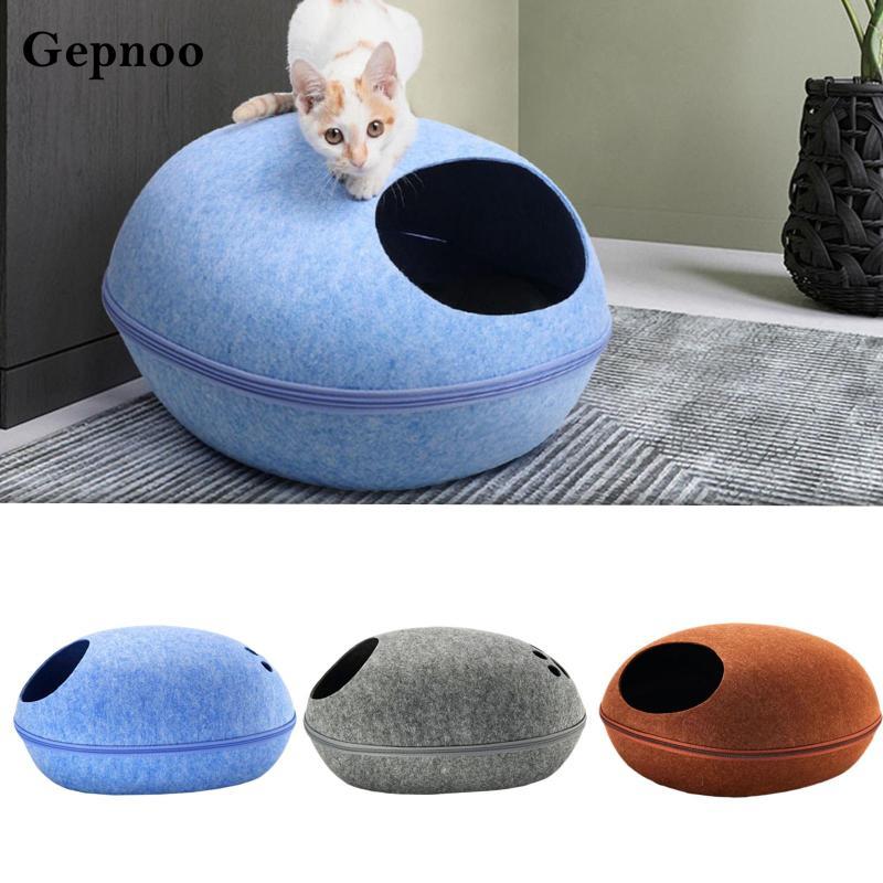 [Gepnoo] Felt Cat Bed Cave with Zipper Puppy Kitten Pet Sleeping Bed Pets Tunnel Toy