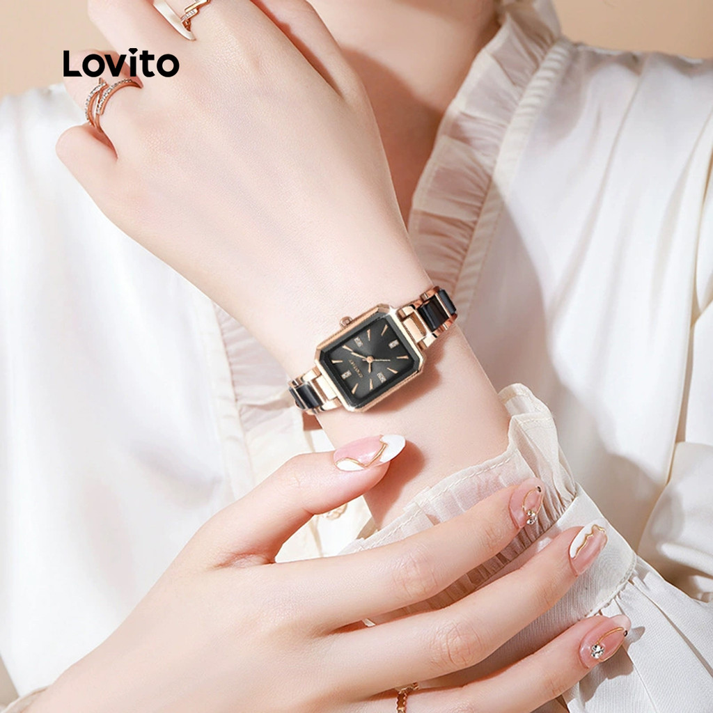 Lovito นาฬิกาควอทซ์สายโลหะดีไซน์มินิมัลทรงสี่เหลี่ยมผู้หญิง LFA86238 - รูปที่ 4