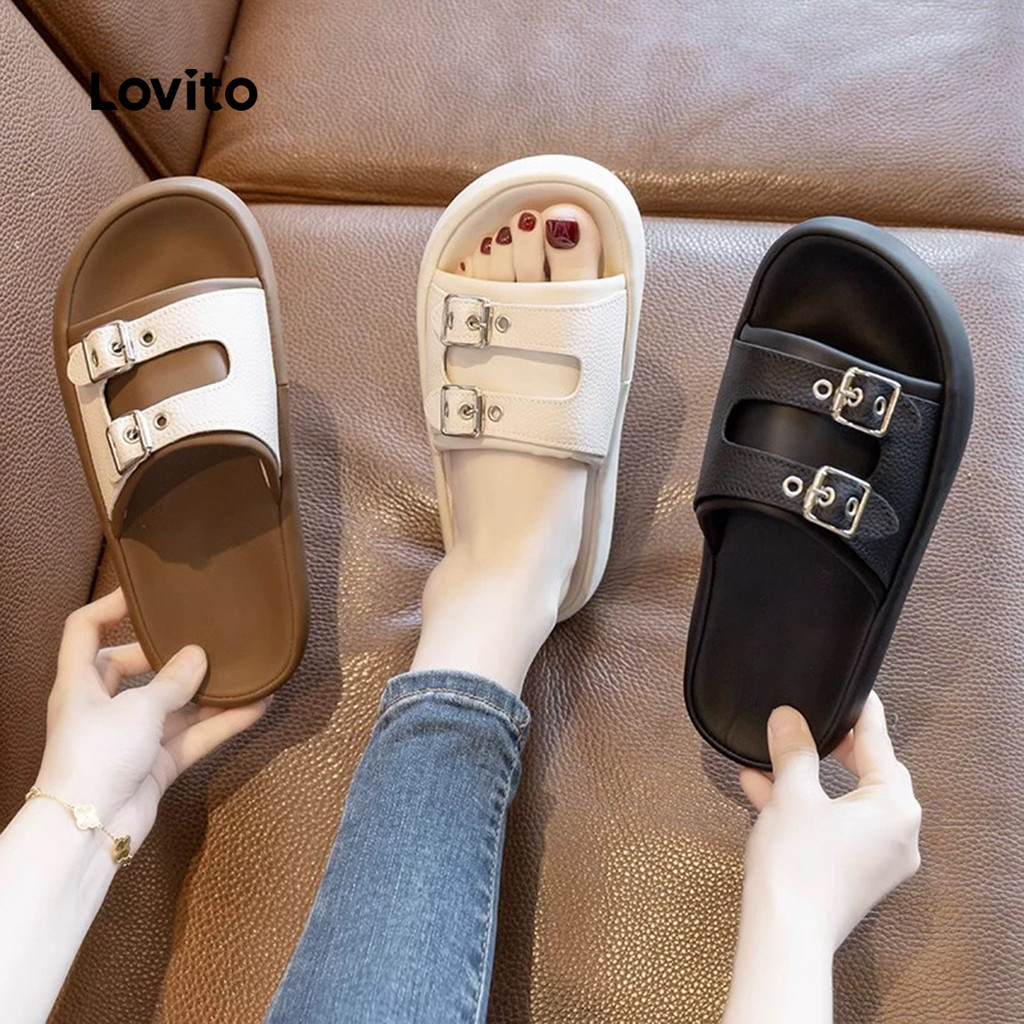 Lovito  รองเท้าแตะผู้หญิงแบบลําลอง เรียบง่าย พื้นแบน LFAS5010