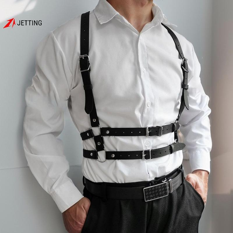 ชุดสายรัดและเข็มขัดหนัง PU สไตล์ bondage สำหรับชาย เซ็กซี่และ exotic