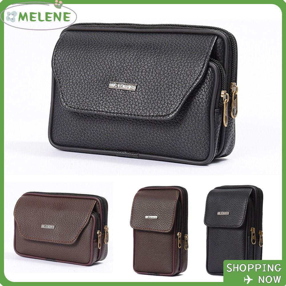 MELENE กระเป๋าคาดเอวผู้ชาย, แพ็คเข็มขัดบอมสปอร์ต, หนัง PU แบบสบาย ๆ กระเป๋าคาดเอวกันน้ําสบาย