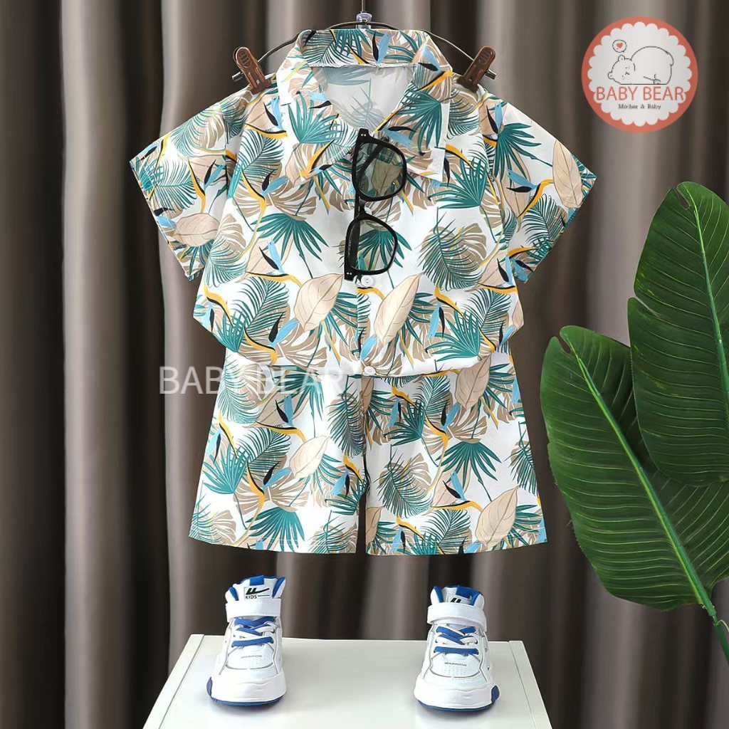 ชุดเซ็ตฮาวาย ชุดเซ็ตเสื้อเชิ้ตเด็ก เสื้อแขนสั้น+กางเกงขาสั้นฮาวายทะเล สงกรานต์ รูปที่ 3
