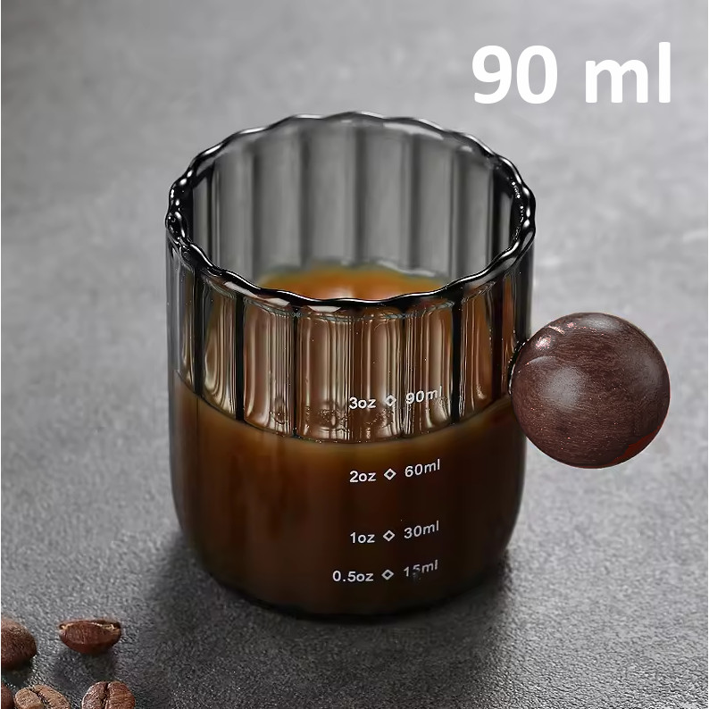 KEMORELA ถ้วยตวงกาแฟแก้วลูกปัดกลมไม้ 90ml - KS13 -FEB26-05