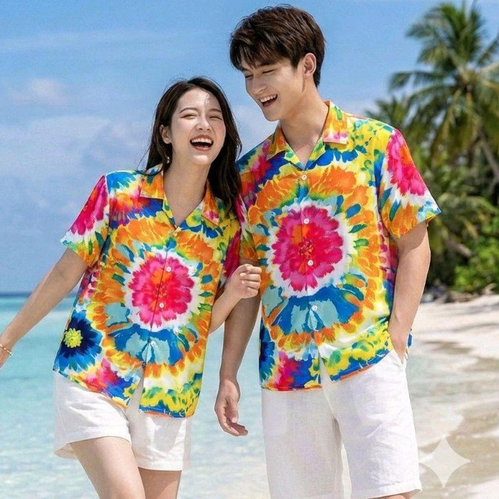 3135 เสื้อฮาวายลายมัดย้อม สีสันสดใส ไซส์S-8XL ผ้าโพลีพลีเมี่ยม ทรงวัยรุ่น หญิงชายใส่ได้ ลายคมชัด 1ตัว รูปที่ 3
