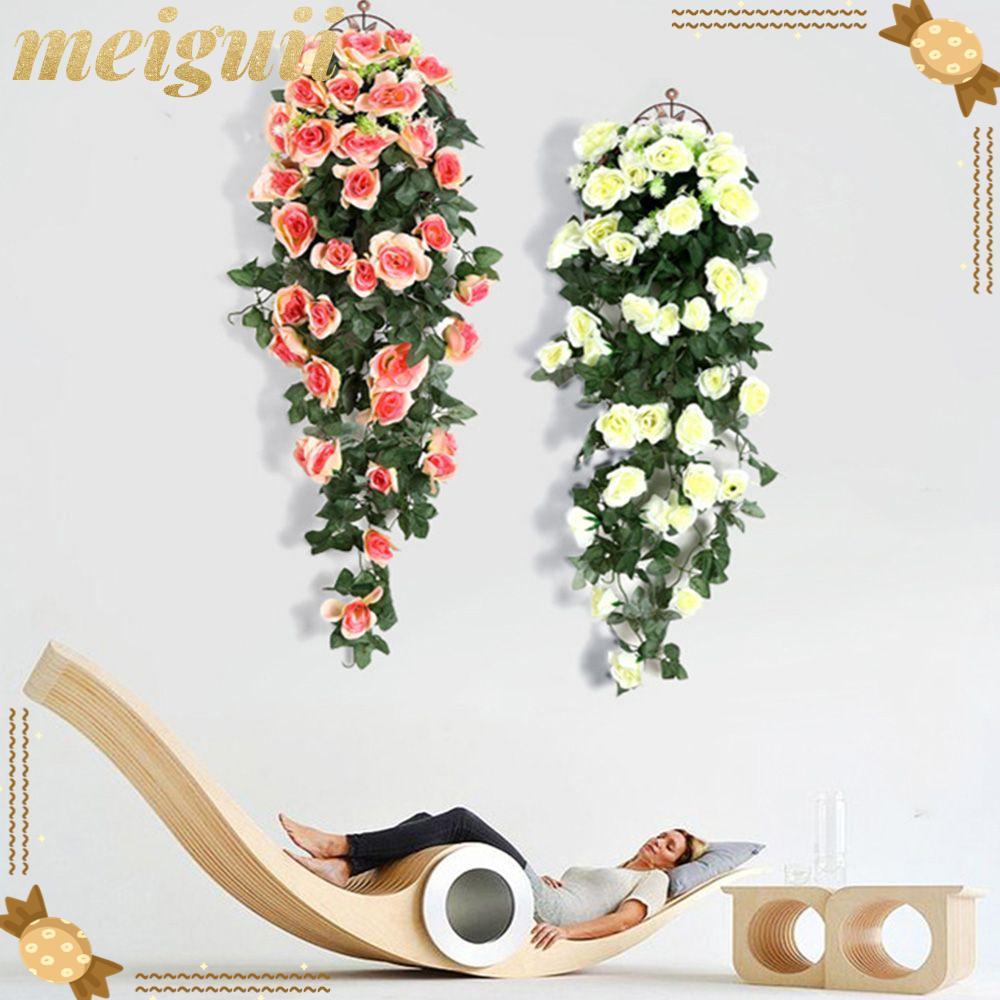 MEIGUII Fake Rose Vine Vine พวงมาลัยพลาสติกป่า Greenery Ivy Leaves