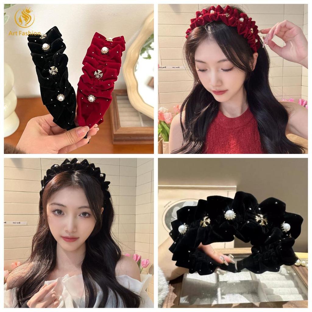 Aart Pearl Headband Womens High Skull Top Going Out ที่คาดผมอเนกประสงค์อารมณ์ Hairpin ความรู้สึกขั้น