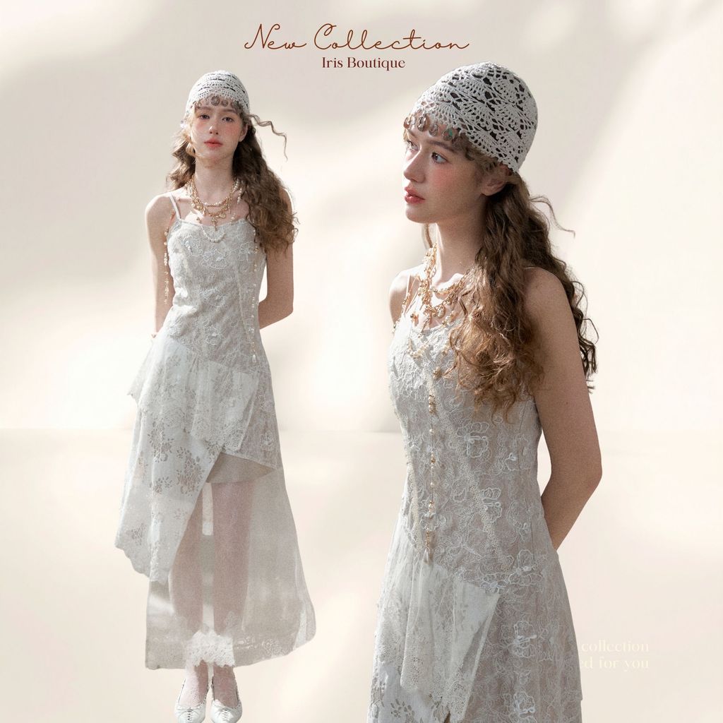 Original Design IRIS BOUTIQUE 26 ss Trims series ID73808_white Romantic Lace Dressเดรสสายเดี่ยวงานปักลายละเอียดผ้าซีทรู