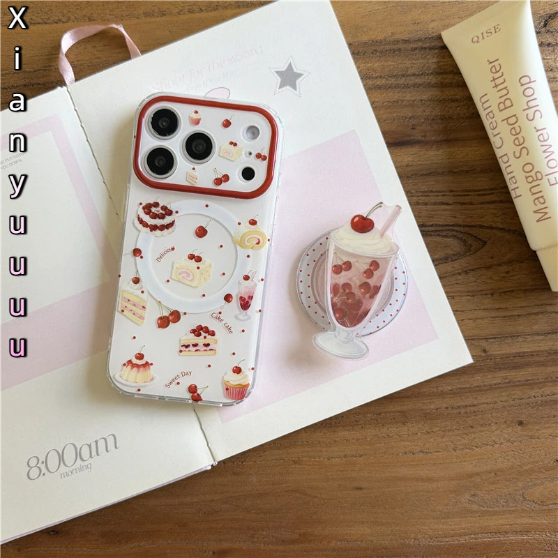 Magnetic Wave Point Cherry Sweetขนมเค้กสําหรับIPhone17 16 15 14 13 Pro Max 15Pro 17ProMax 16PM Anti 