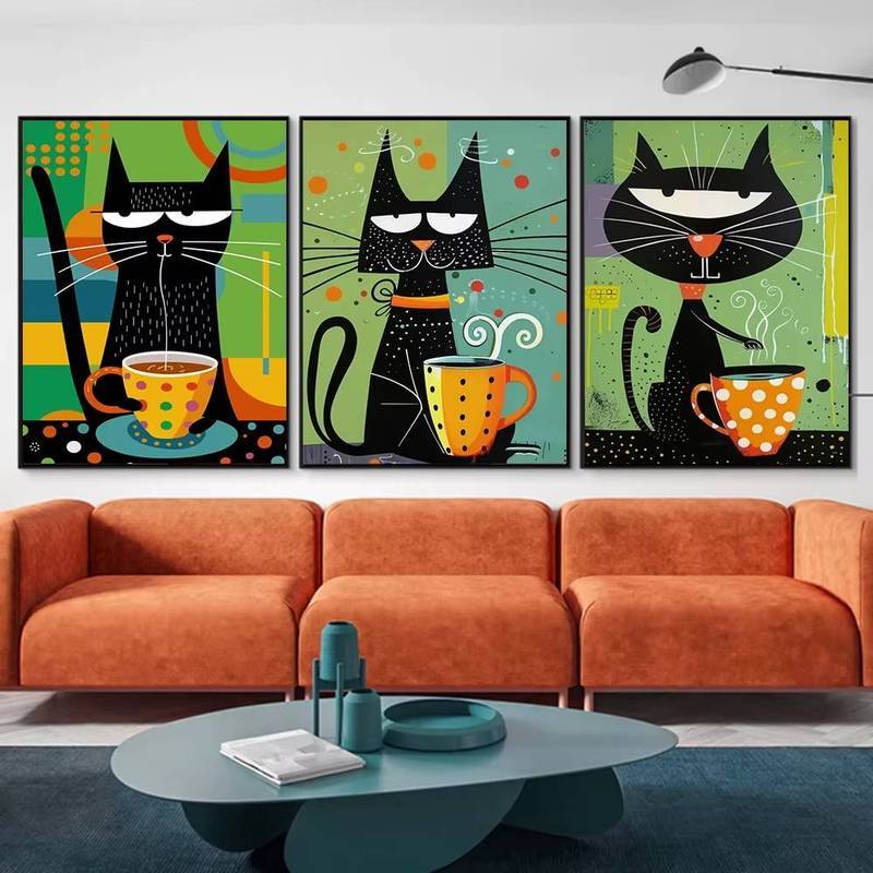 Whimsical Black Cat Drink Coffee Poster สําหรับห้องนอนเนอสเซอรี่การ์ตูนสัตว์โปสเตอร์ไม่มีกรอบผ้าใบภาพวาดแมวน่ารักภาพประกอบพิมพ์ Wall Art ราคา ถูกที่สุด ดีลบีเคเค แกลเลอรีภาพที่ 4