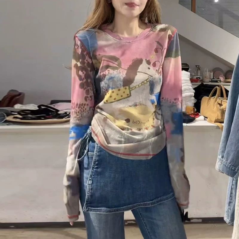 เสื้อลายพิมพ์แขนยาวสำหรับผู้หญิงจากวัสดุก๊อซ สไตล์ใหม่ พร้อมฟังก์ชันกันแดด