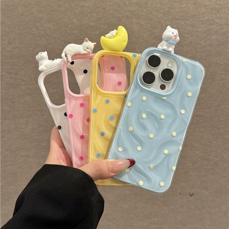 เหมาะสําหรับ IPhone 16 15 14 13 12 11 Pro Max X XR XS Max 7 8 Plus เคสโทรศัพท์น่ารักสีสันลายจุดการ์ตูน Soft Shell