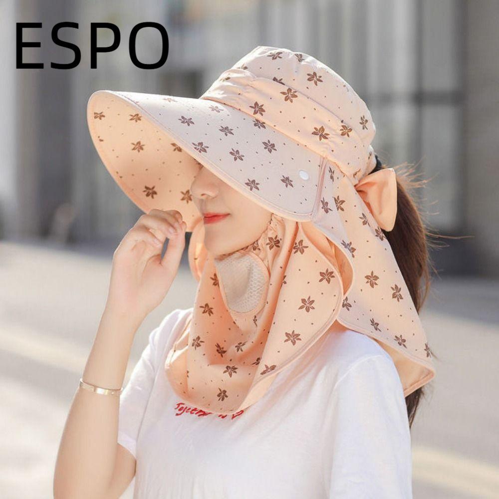 ESPO หมวกป้องกัน UV สำหรับผู้หญิง ใบหน้าและคอกันแดดรังสี UVA/B พร้อมขอบกว้างสีครีม