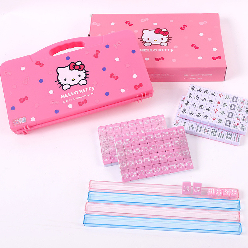 HelloKitty Mahjong mini Girl Heart Cute mini Hand Rubbed Small Mahjong Card Set#20260305#mahjong Set
