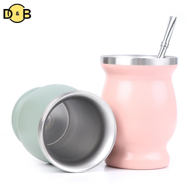 [DB] Yerba Mate Cup 304 Stainless Steel 8oz Argentine Yerba Mate Gourd With illas TH