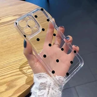 🔥สินค้าพร้อมส่ง! ⚫ เคสจุดดำ “Black Polka Dot” เคส iPhone17 16 15 Pro Max 14 13 12 11 XS 8 7 เคสจุดดำสไตล์คลาสสิก เคสขอบโ