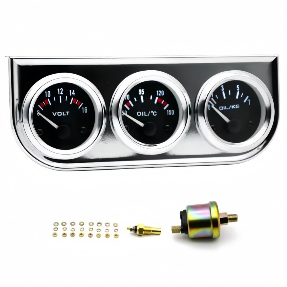 52MM 12V Triple Gauge สําหรับความดันอุณหภูมิน้ํามันและแรงดันไฟฟ้าพร้อมด้าย NPT มาตรฐาน