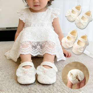 รองเท้าเด็กแรกเกิด ดีไซน์โบว์น่ารัก ผ้าฝ้ายแท้ อ่อนนุ่ม กันล…