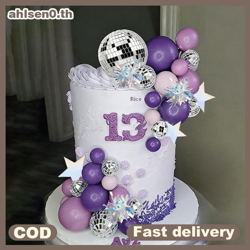 Ahlsen0 แก้วลูกตกแต่งเค้กดาวเงินเค้ก Topper สําหรับงานปาร์ตี้ Saturday Night Supplies th