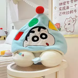 การ์ตูนการ์ตูน Crayon Shin-Chan น่ารัก U-Shaped หมอน Travel Hooded Neck Support Girl Office Nap pp Cotton