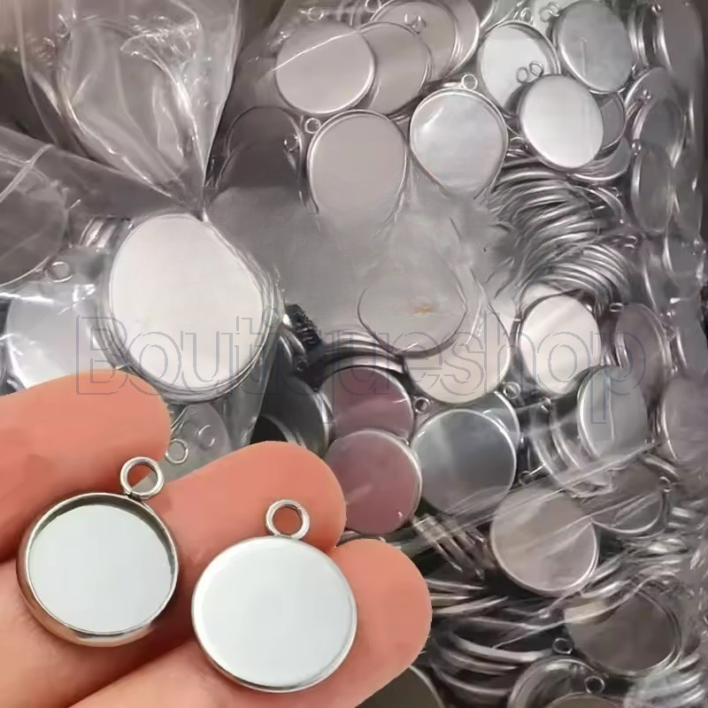 กรอบจี้สแตนเลส DIY กรอบวงกลม สำหรับสร้อยคอยอดนิยมและลายพิมพ์ตามแบบของคุณ