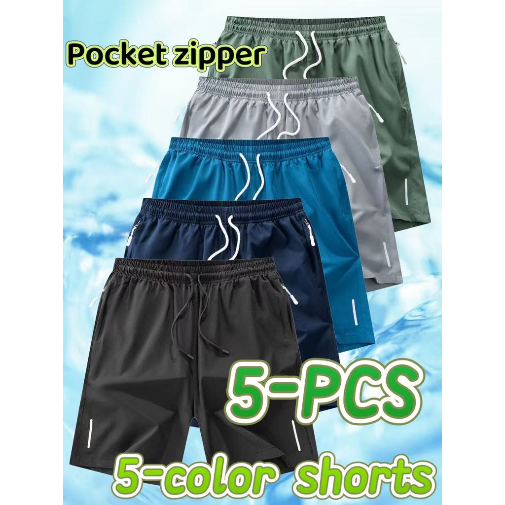 5PCS Men's Summer Shorts Gym Sport Running Fitness Workout Short Pants Breathable Quick-drying Drawstring
