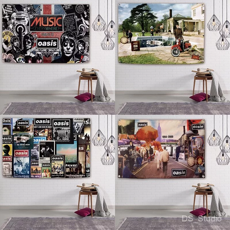 OASIS ผ้าธงแขวนร็อค Oasis Band ผ้าพื้นหลังบาร์ ตกแต่งคอนเสิร์ต ผ้าแขวนหอพัก ผ้าแขวนข้างเตียง ผ้าแขวนสตูดิโอพร้อมแพ็คเกจก