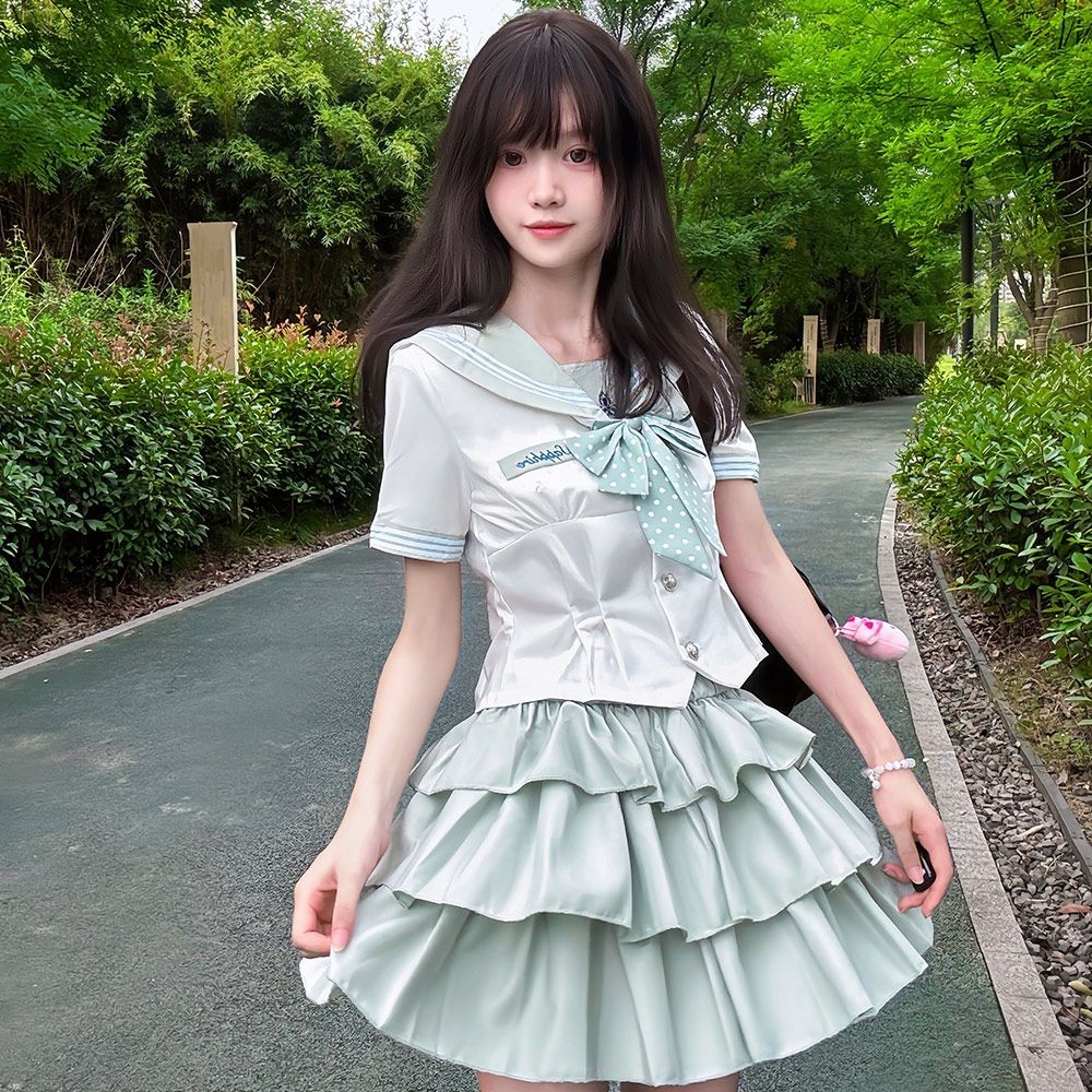 เสื้อแจ็กเก็ตสีมินต์ Muye High Original JK ชุดJKสไตล์คอลเลจ