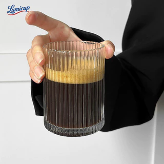แก้วแก้วลายริ้วคลาสสิก ทนทาน 250/300/360/400ml เหมาะกาแฟ ชาเย็น น้ำผลไม้ ใช้ในบ้านและคาเฟ่