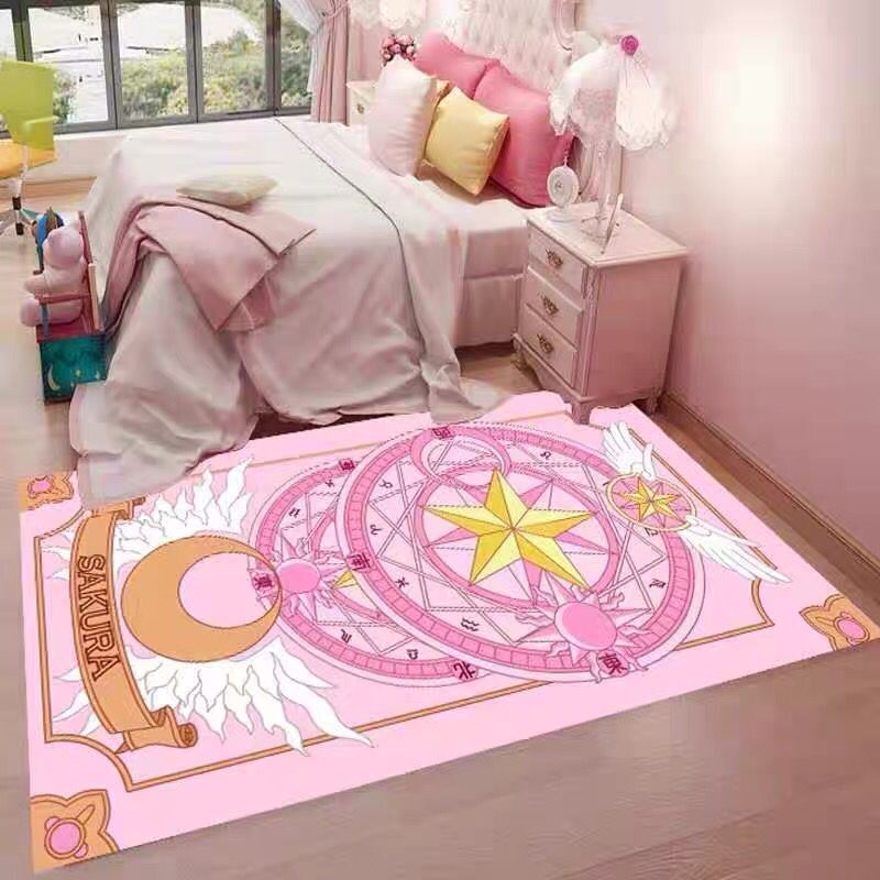 Cardcaptor Sakura Magic Circle พรมสีชมพู, น่ารักการ์ตูน Simple Home Rug, Stain-Resistant & Wear-Resistant สําหรับห้องนั่งเล่นและห้องนอน