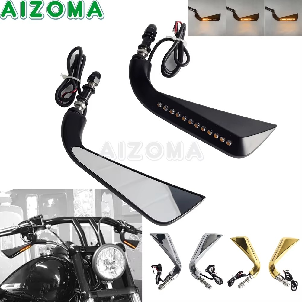TC Universal Motorbike 8mm LED Light Rear View Mirror For Harley Dyna 1984-14 Softail 1990-14 Sports