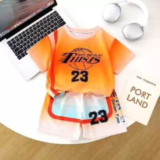 ชุดบาสเกตบอลแขนสั้น ชุดกีฬาเด็กสไตล์ใหม่ แฟชั่นชุดลําลอง ใส่สบาย