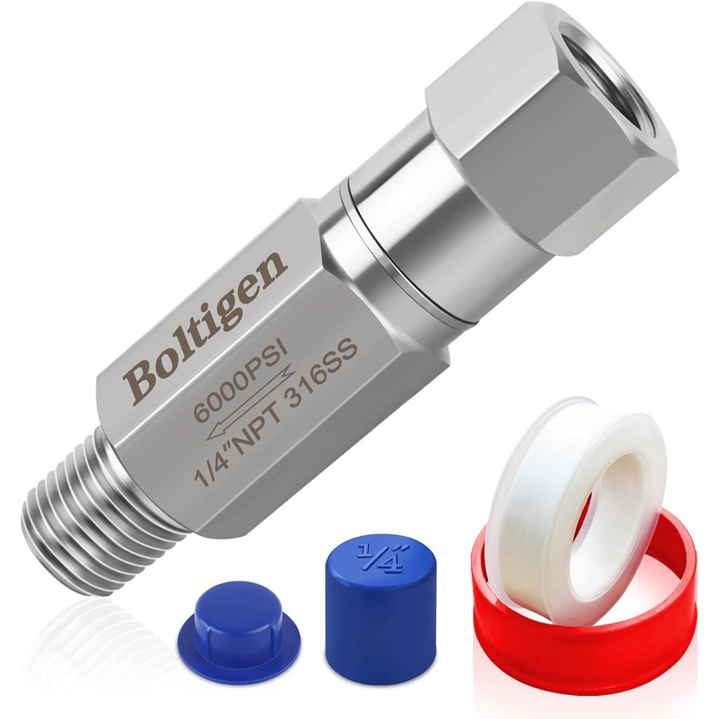 Boltigen 1/4 NPT In-line Ball Check Valve, สแตนเลส 316 One Way No Return Check Valve, แรงดันสูง 6000