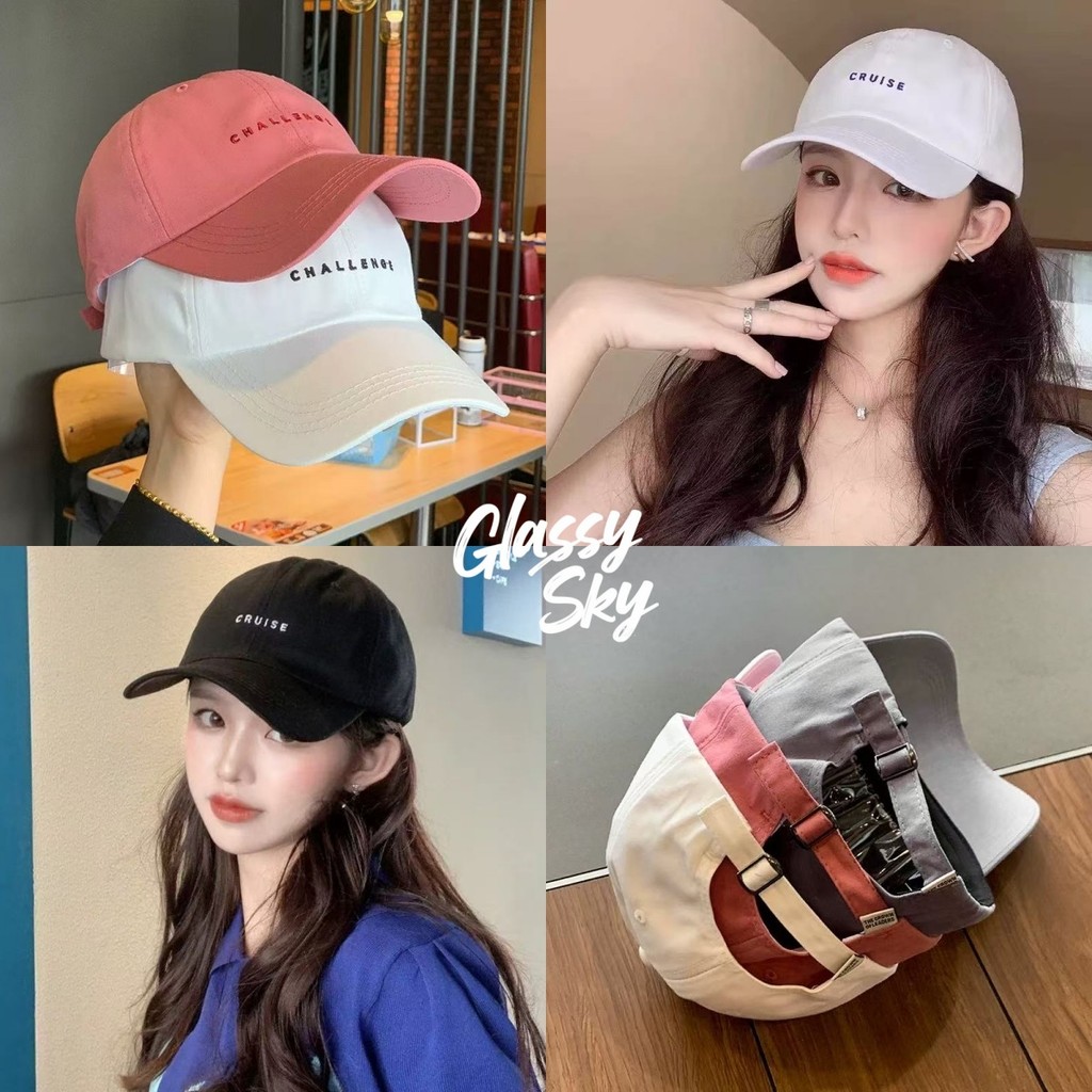 Glassy Sky😜พร้อมส่ง  หมวกแก็ป ทรงบาสบอล ดีเทลตัวหนังสือเก๋ๆ สายปรับได้ ใส่สบาย(MK-20)